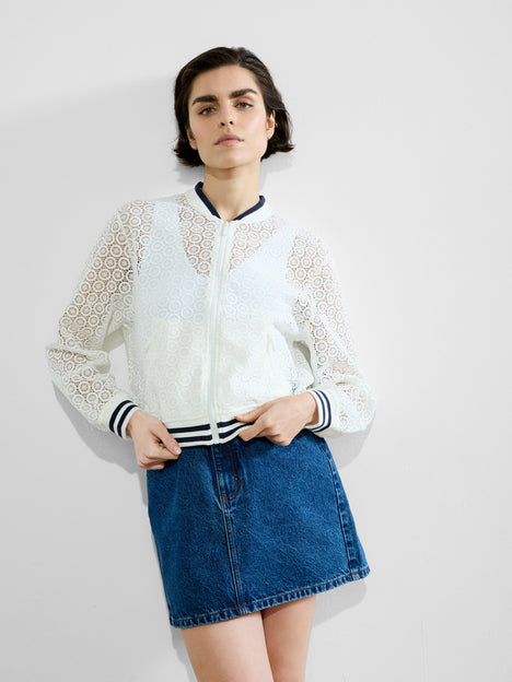 Krista Lace Mix Knit Bomber Jacket