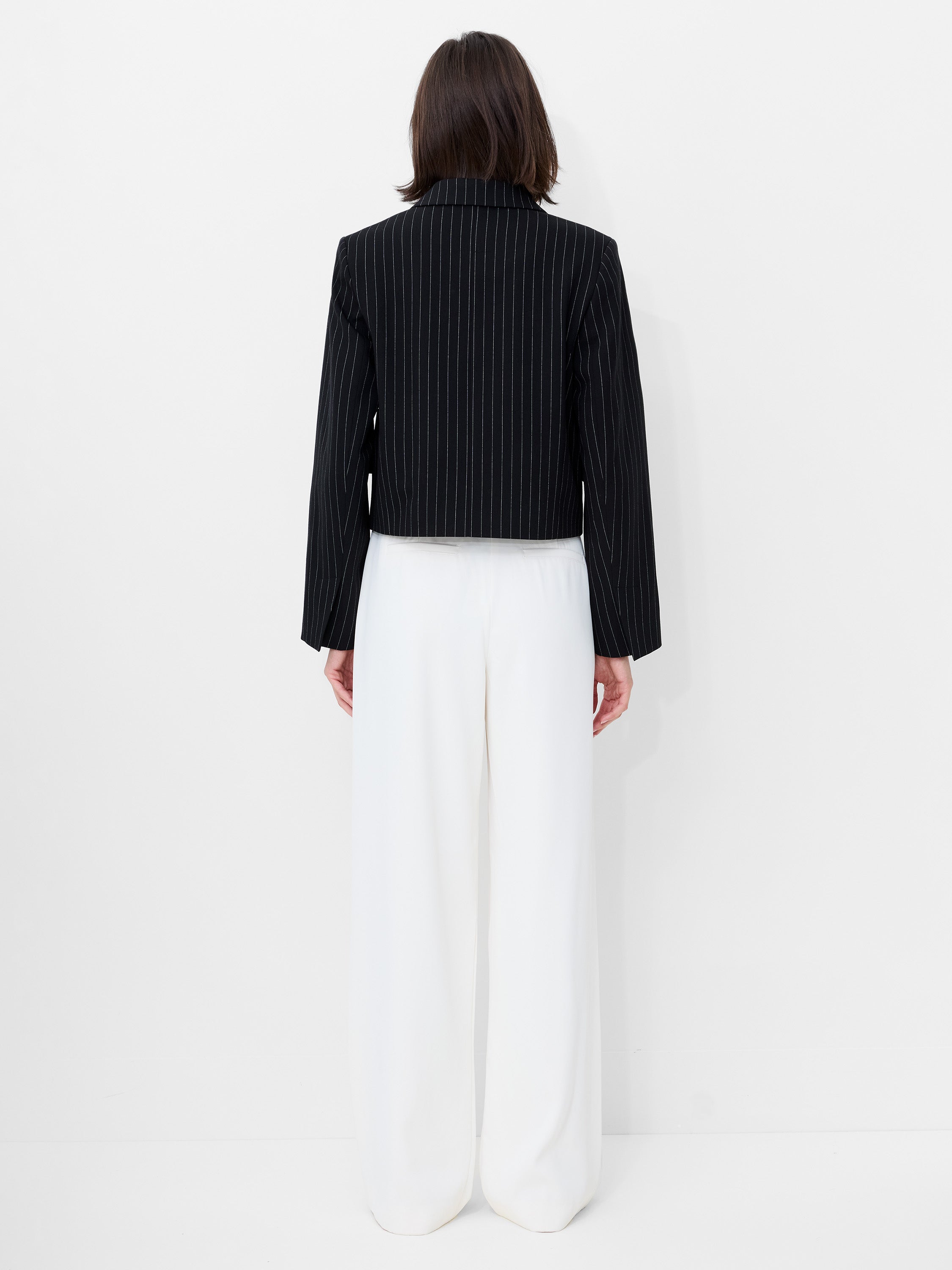 Morgan Tailored Pinstripe Cropped Blazer Black Winter White
