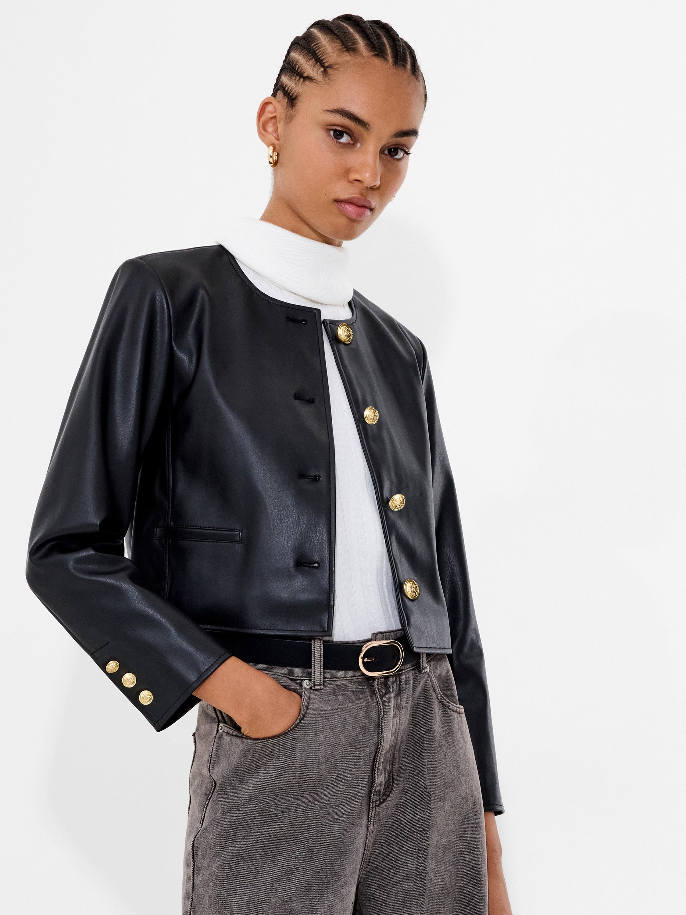 Dessa Faux Leather Cropped Jacket