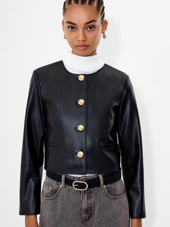 Dessa Faux Leather Cropped Jacket