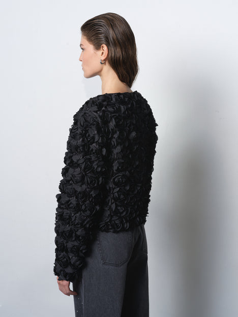 Verity 3D Floral Textured Cropped Jacket
