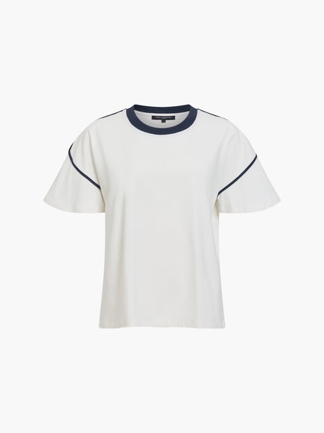 Shainey Plush Contrast Trim White T-Shirt