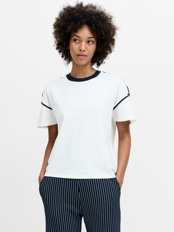 Shainey Plush Contrast Trim White T-Shirt