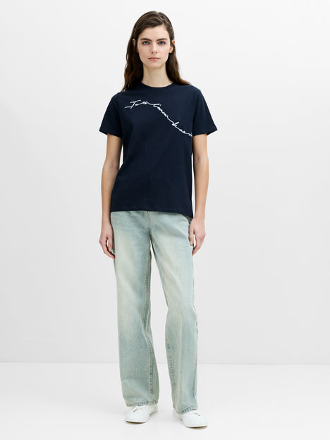 Love Of My Life Flocked Script Navy Blue Cotton T-Shirt