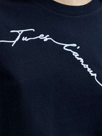 Love Of My Life Flocked Script Navy Blue Cotton T-Shirt