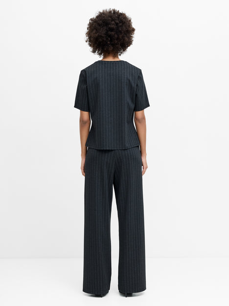 Sarai Grey Pinstripe Pleat Detail T-Shirt