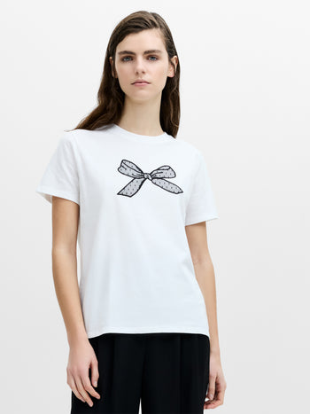 Mesh Bow White Cotton T-Shirt
