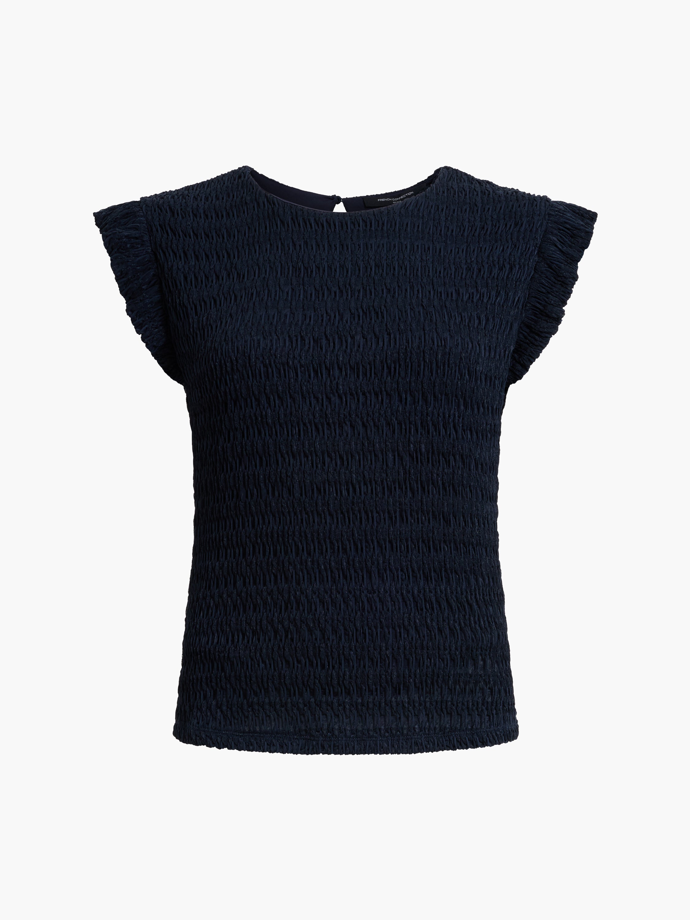 Zinnia Textured Frilled Cap Sleeve Navy Blue Top