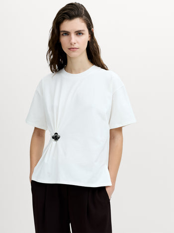 Rallie Floral Detail Cinched White T-Shirt