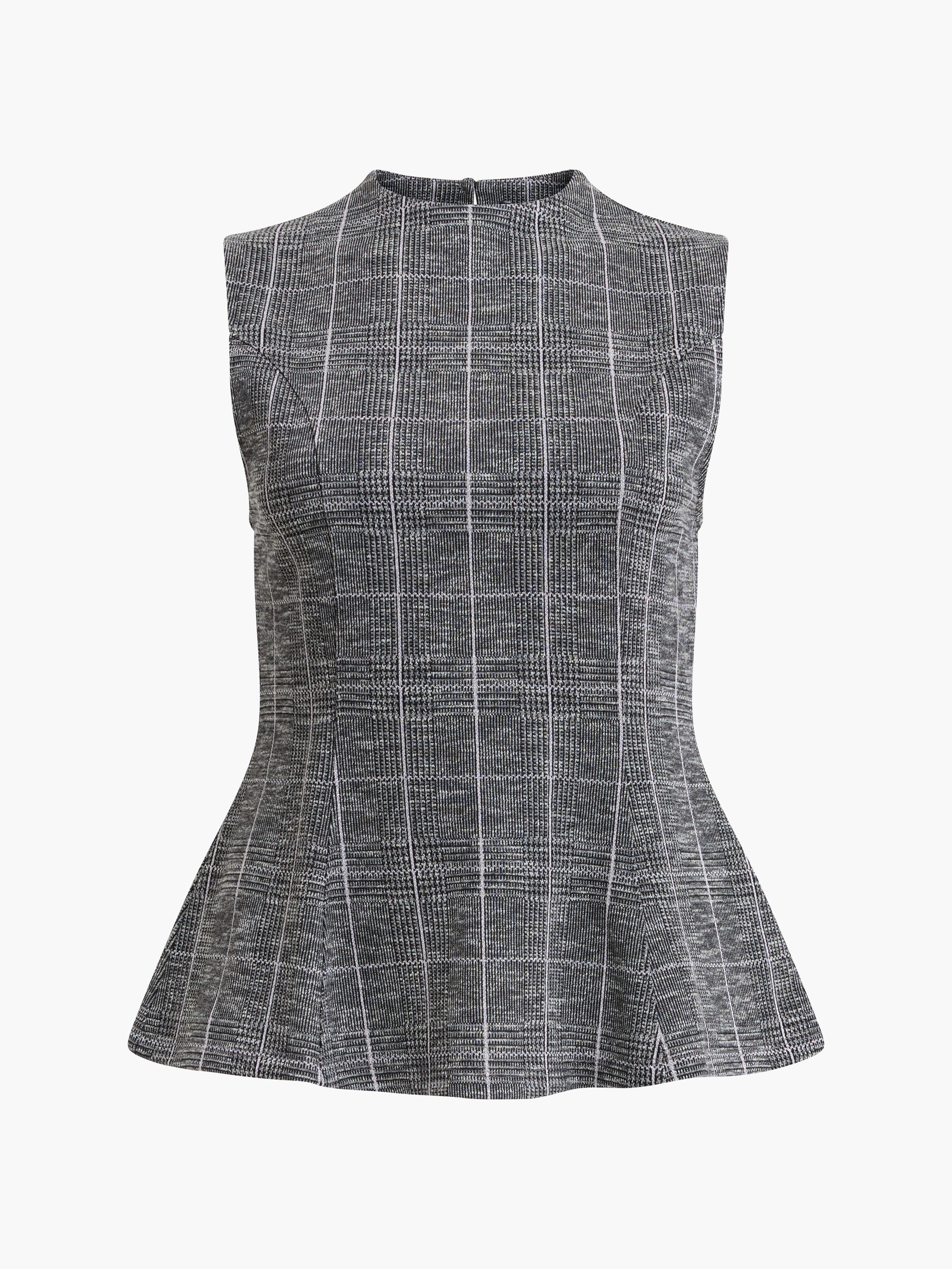 Wesley Jersey Grey Check Peplum Top
