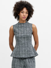 Wesley Jersey Grey Check Peplum Top