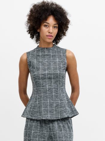 Wesley Jersey Grey Check Peplum Top