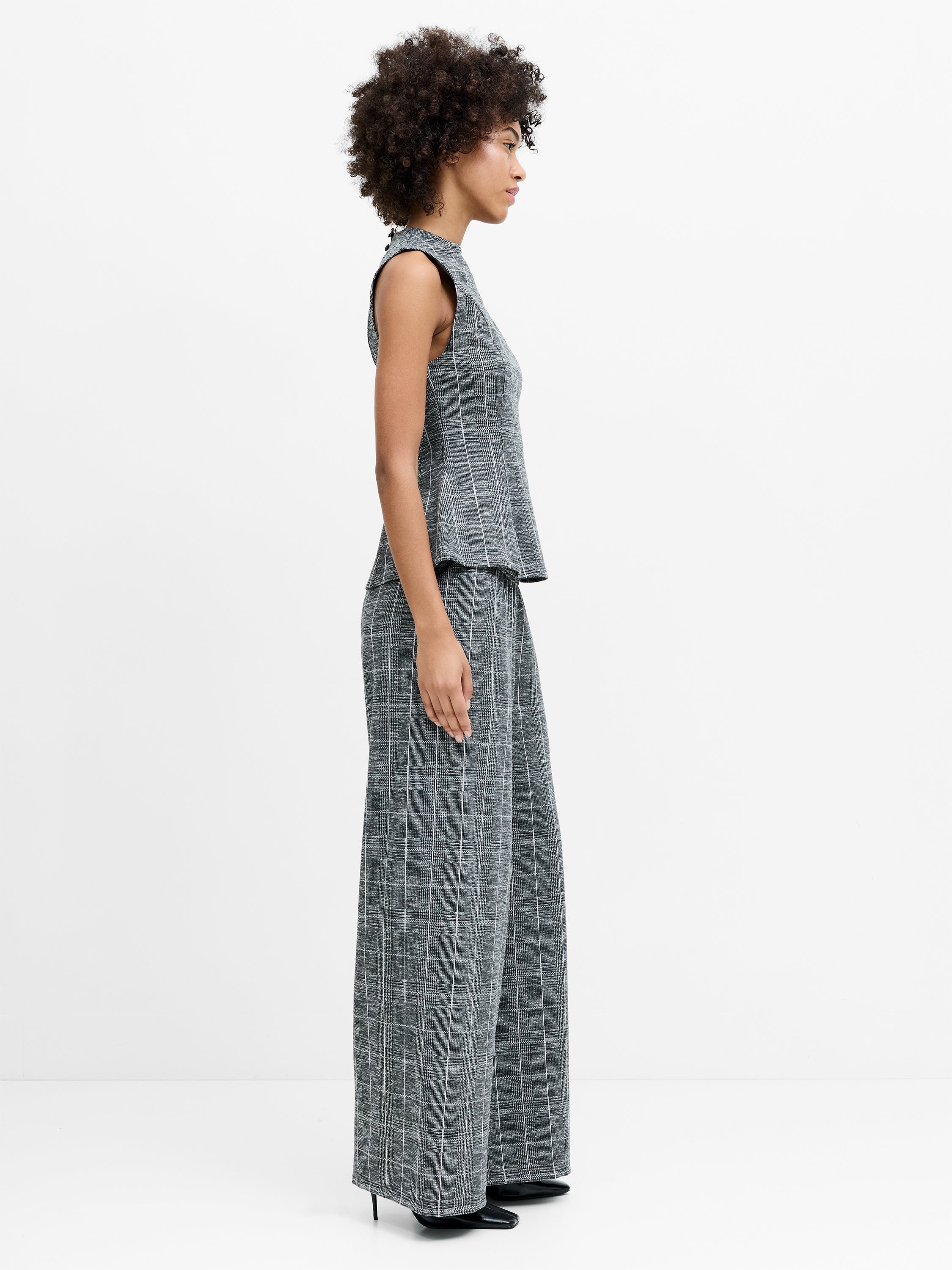 Wesley Jersey Grey Check Peplum Top