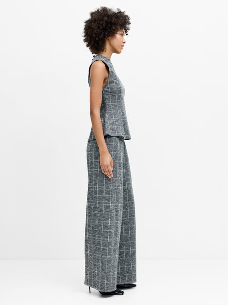 Wesley Jersey Grey Check Peplum Top