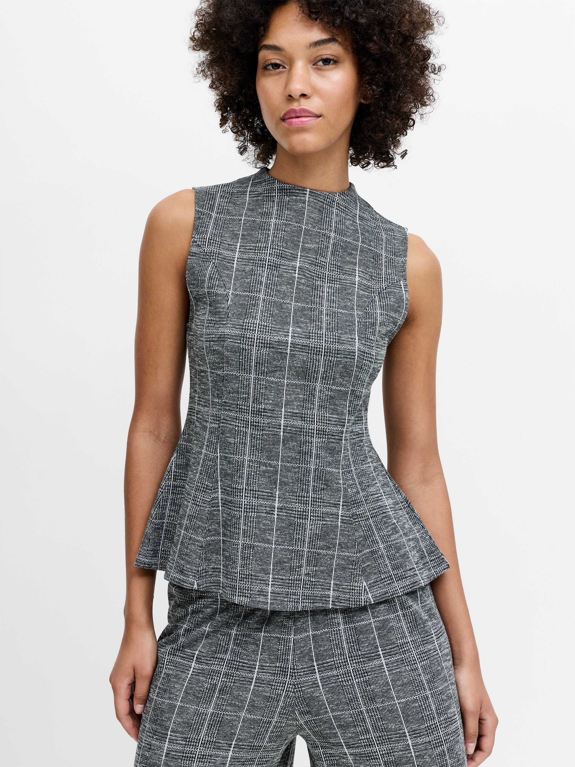 Wesley Jersey Grey Check Peplum Top