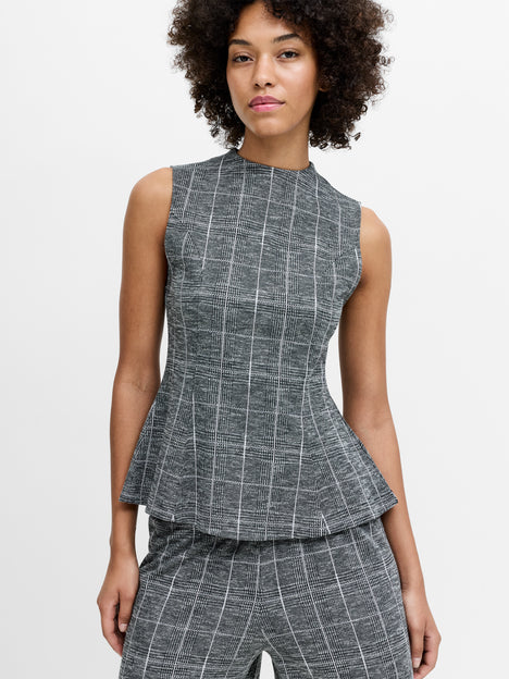Wesley Jersey Grey Check Peplum Top