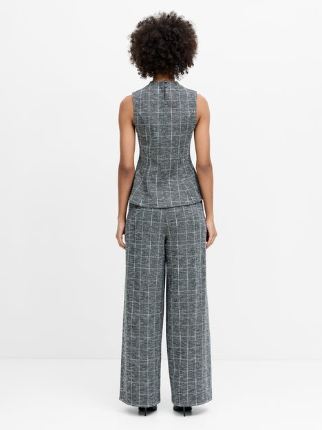 Wesley Jersey Grey Check Peplum Top