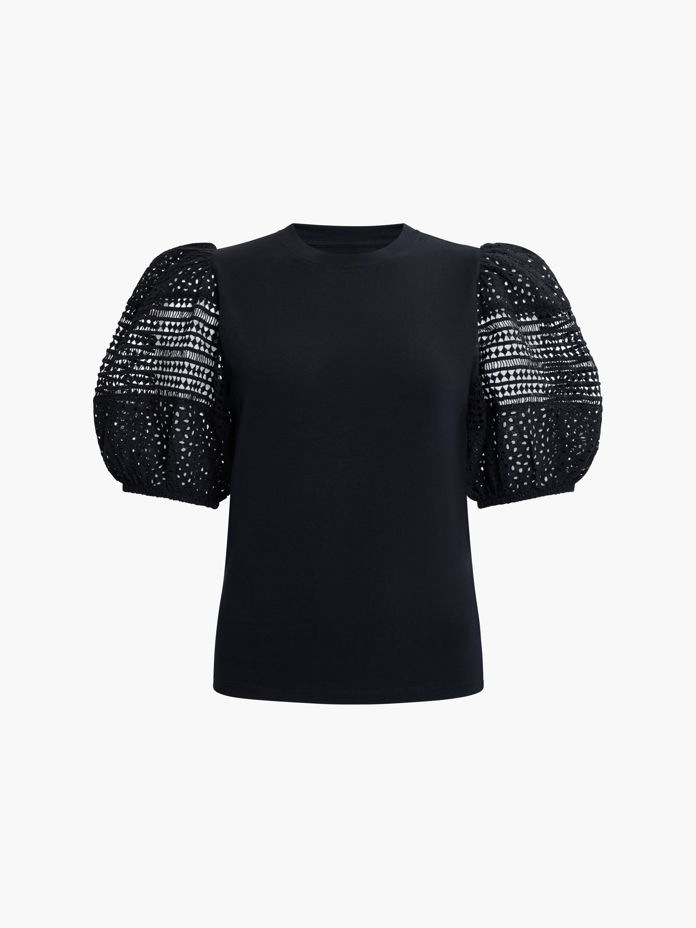 Crochet Lace Puff Sleeve Top Black | French Connection UK