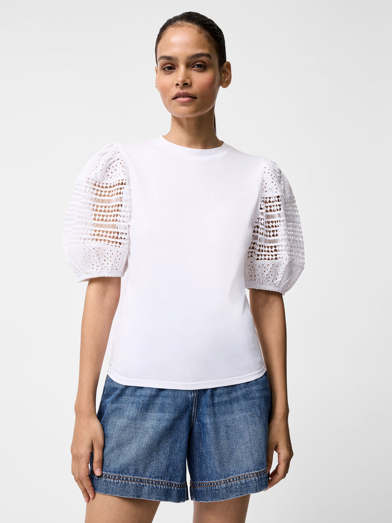 Crochet Lace Puff Sleeve Top Linen White | French Connection UK