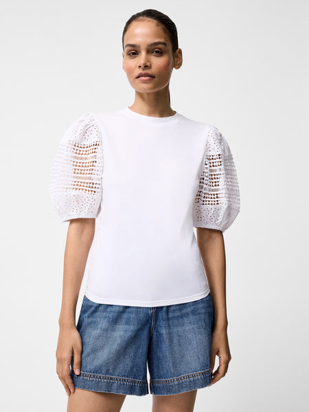 Crochet Lace Puff Sleeve Top Linen White | French Connection UK