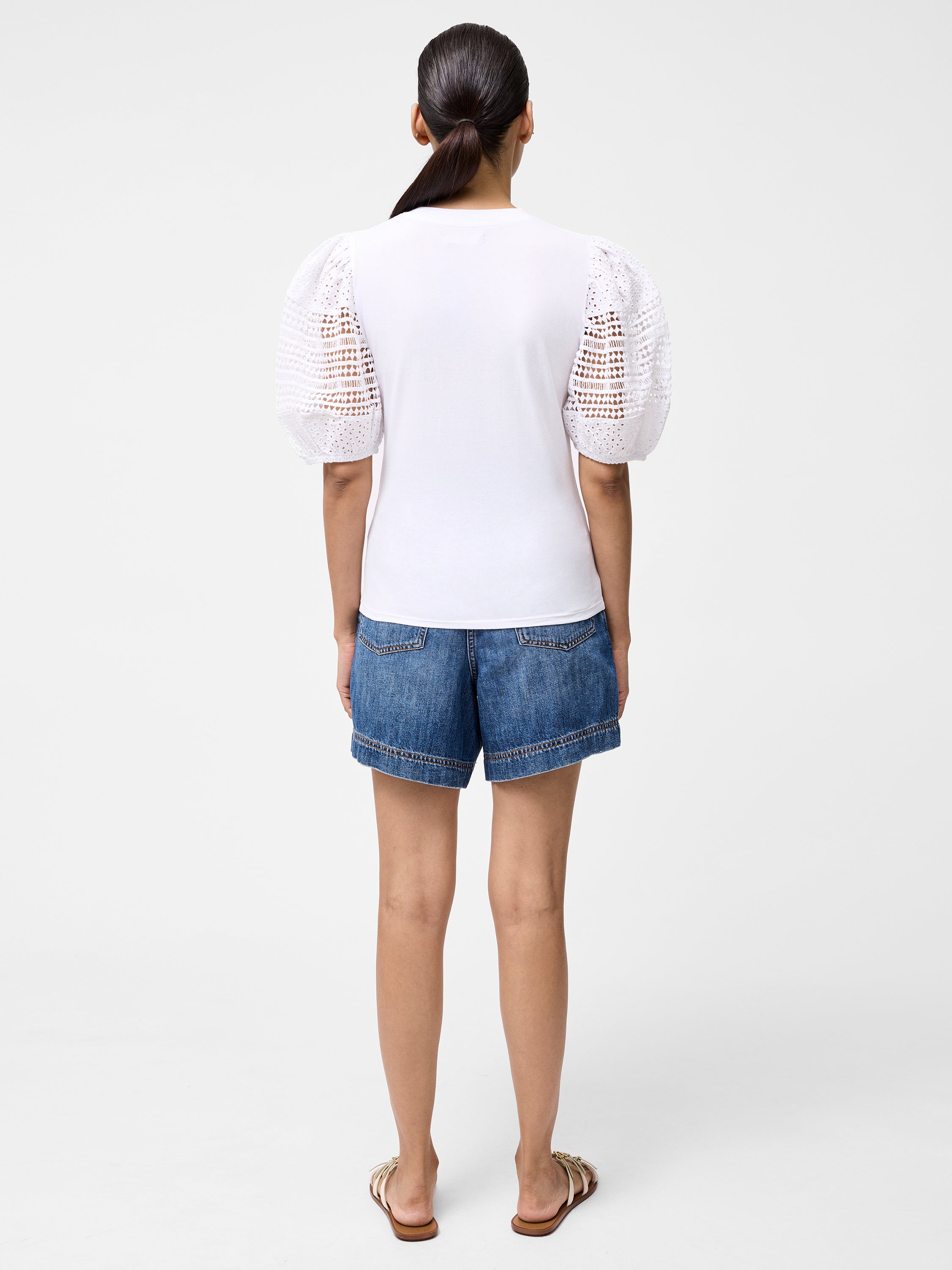 Crochet Lace Puff Sleeve Top Linen White | French Connection UK