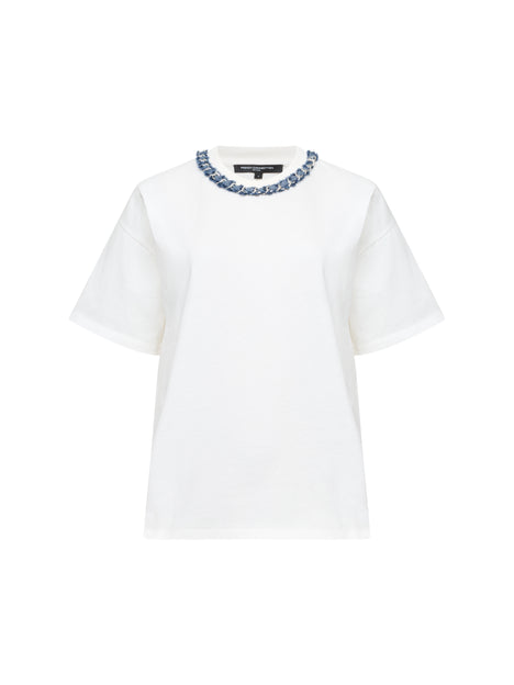 Aliyana Jersey Short Sleeve Denim Chain White T-Shirt