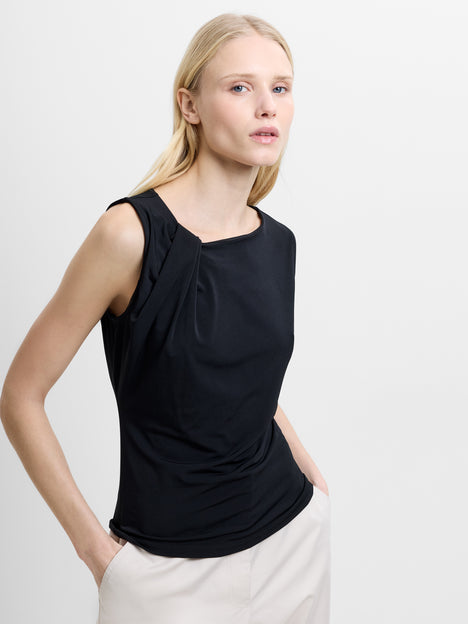 Samira Jersey Sleeveless Asymmetric Black Top