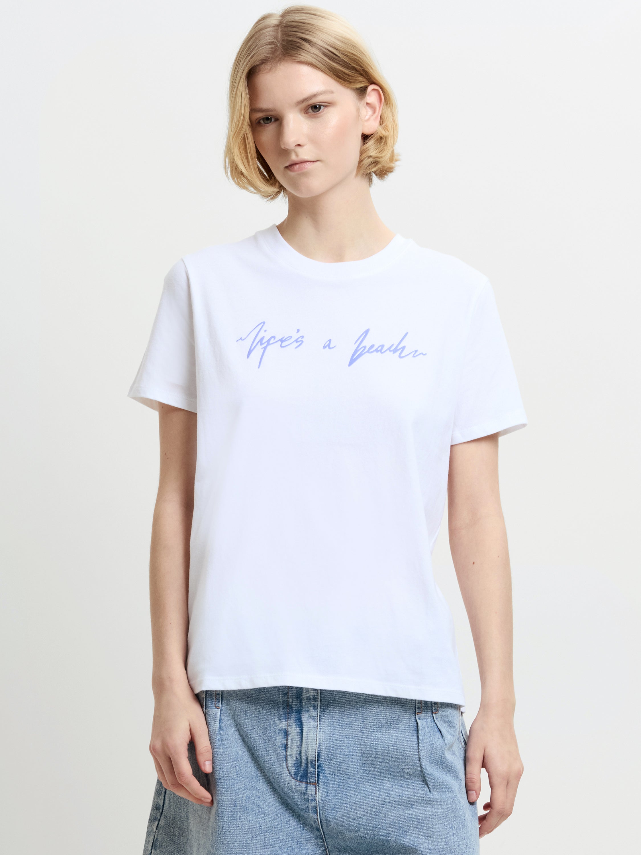 Life's A Beach White Peached Cotton T-Shirt