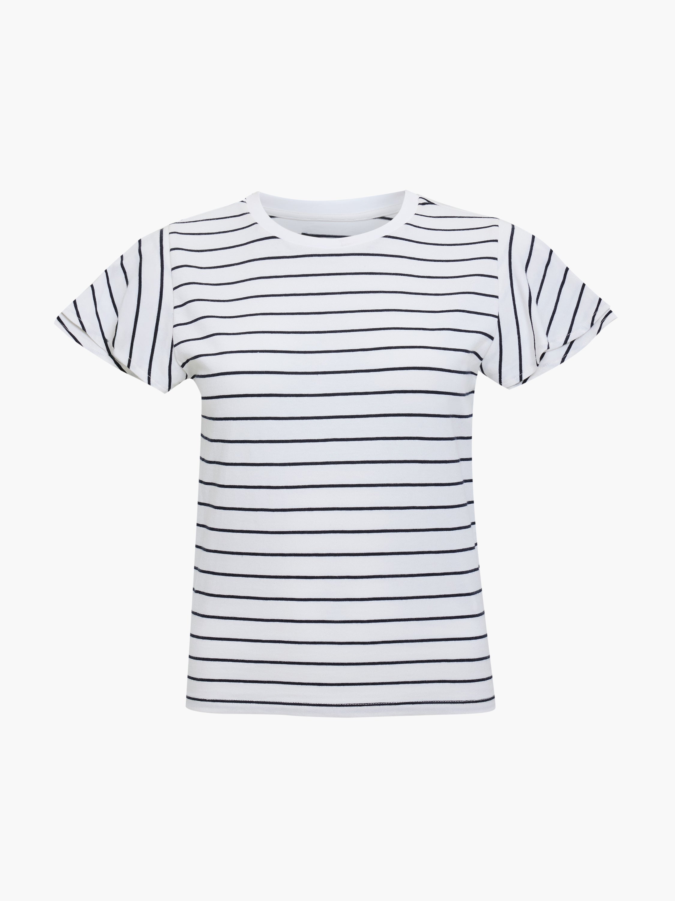 Jersey Monochrome Striped Ruffled Sleeves T-Shirt