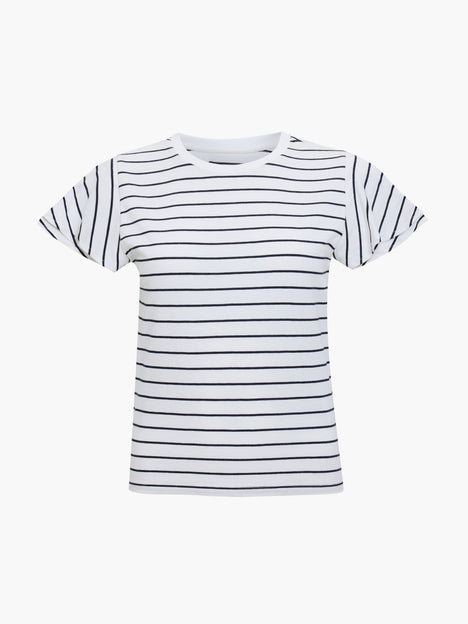 Jersey Monochrome Striped Ruffled Sleeves T-Shirt