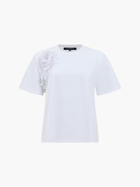 Cotton Crepe Ruffle Floral White T-Shirt