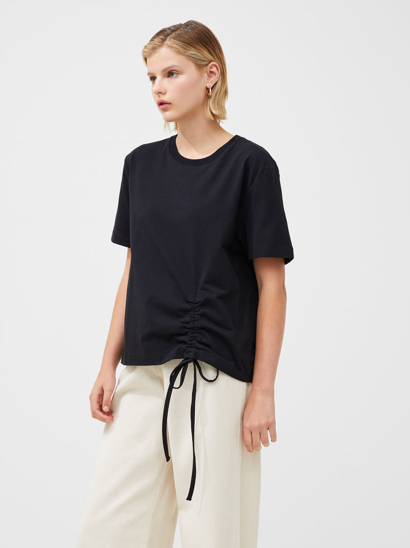 Rallie Cotton Rouched T-Shirt NS23 Blackout | French Connection UK