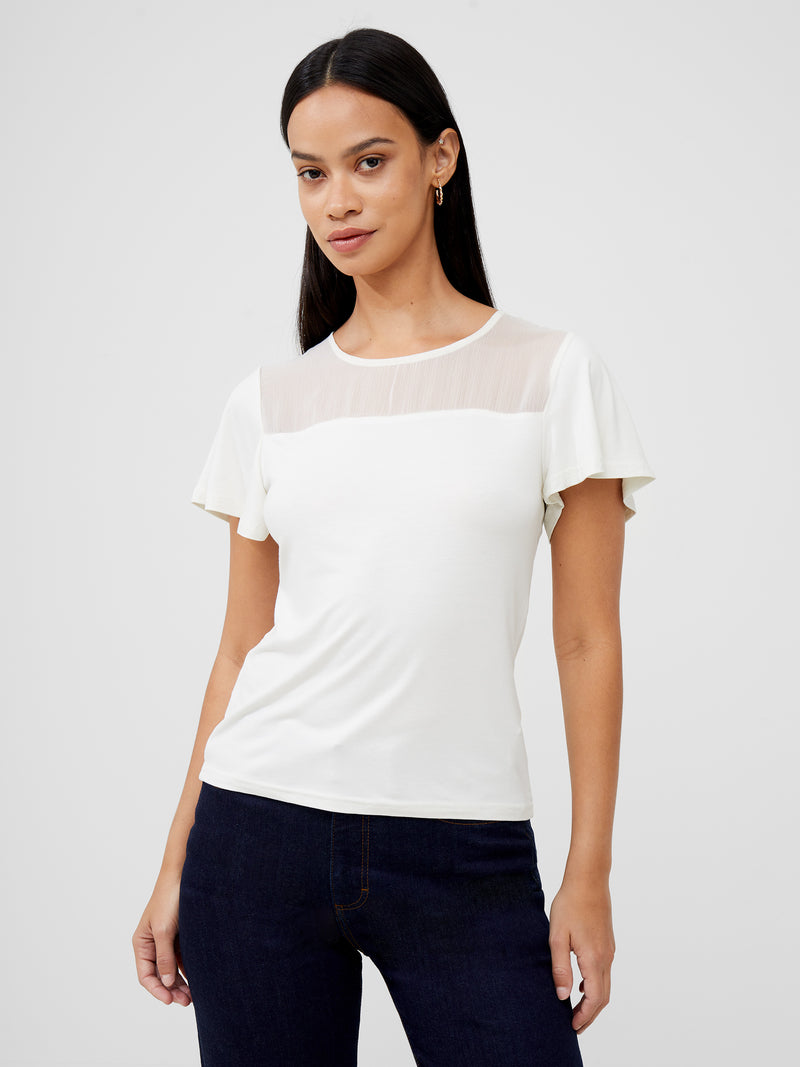 Sheer Panel Angel Sleeve Top Ecru | French Connection UK