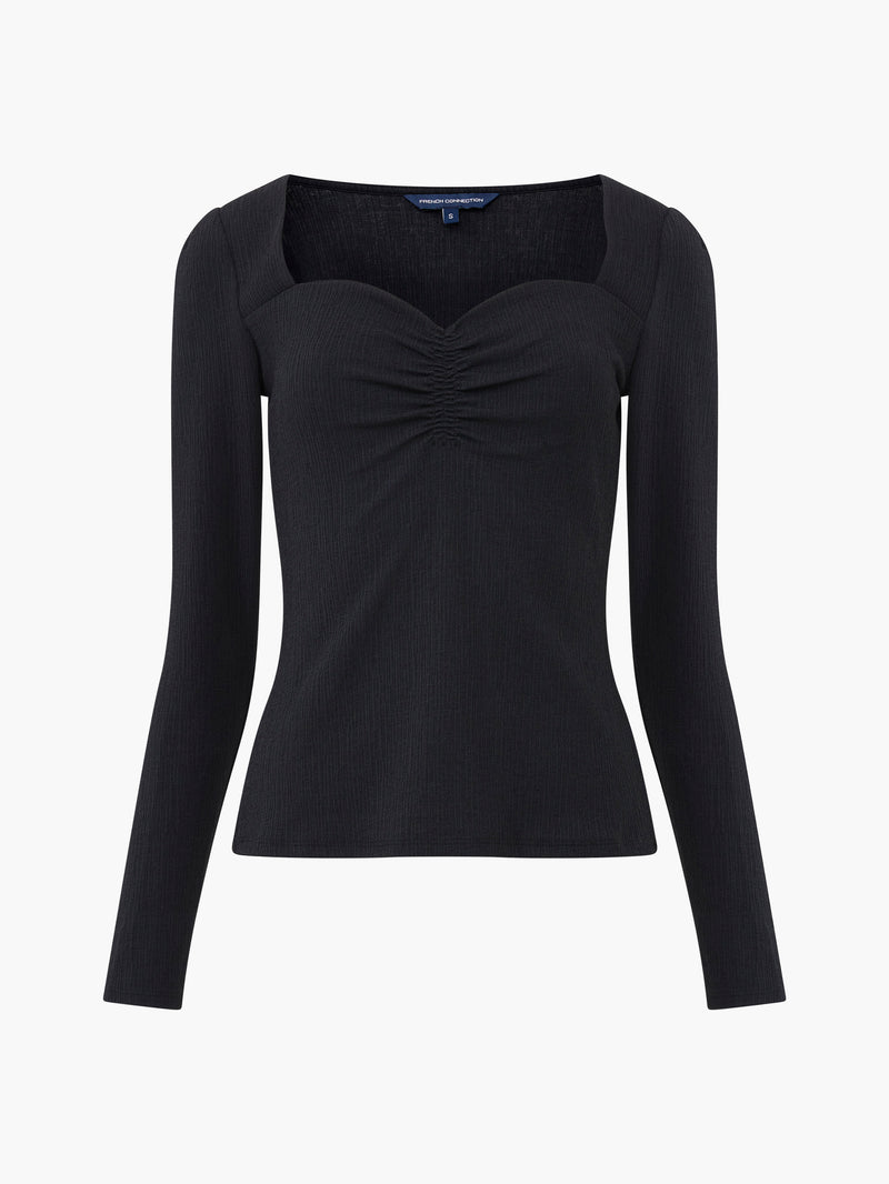 Sonya Ribbed Sweetheart Neckline Top Blackout | French Connection UK