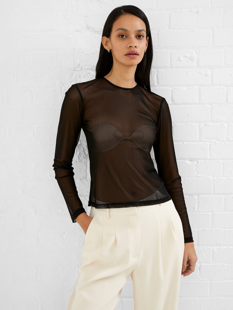 Toni Mesh Long Sleeve Top Black