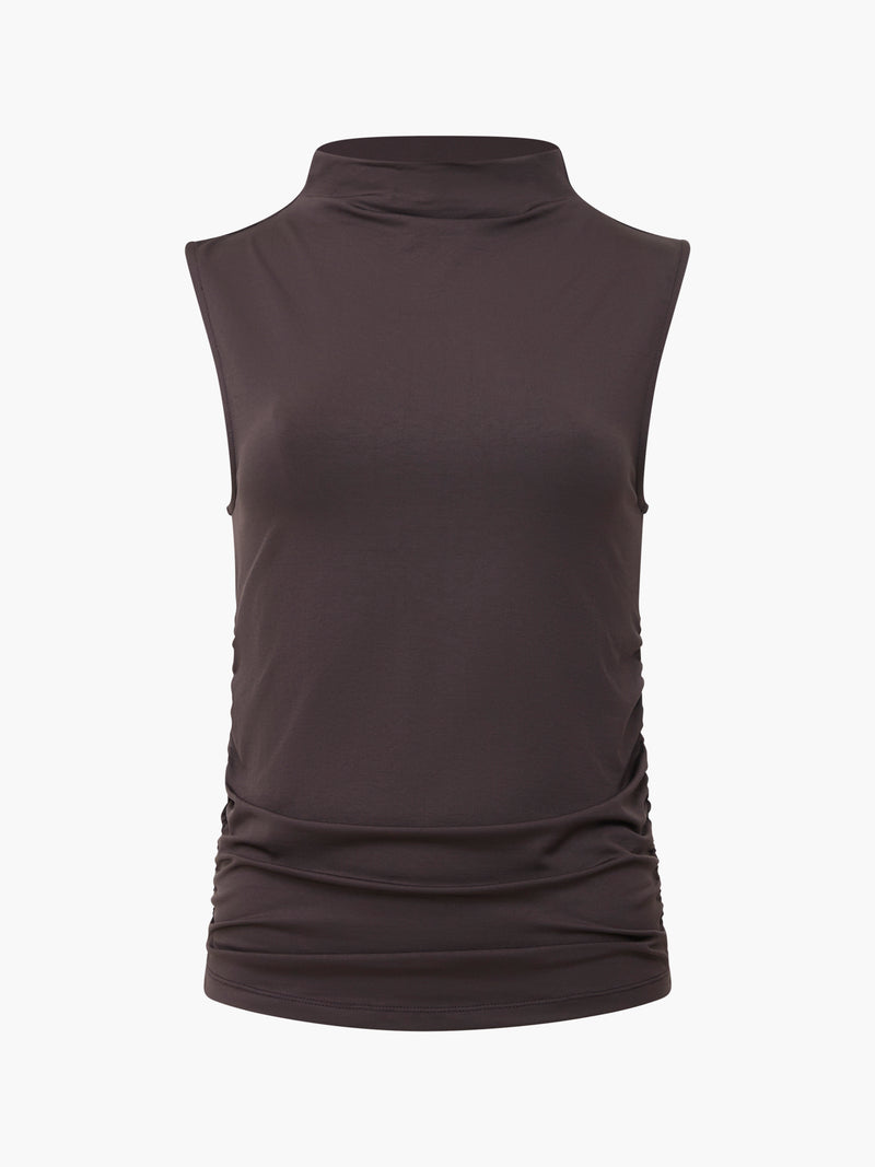 Ruched Mock Neck Sleeveless Top Chocolate Torte