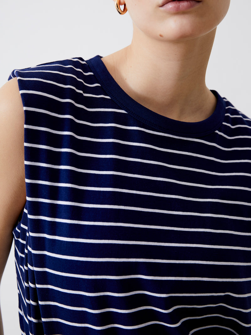 Padded Shoulder Stripe Tank Top Dark Navy White French Connection UK