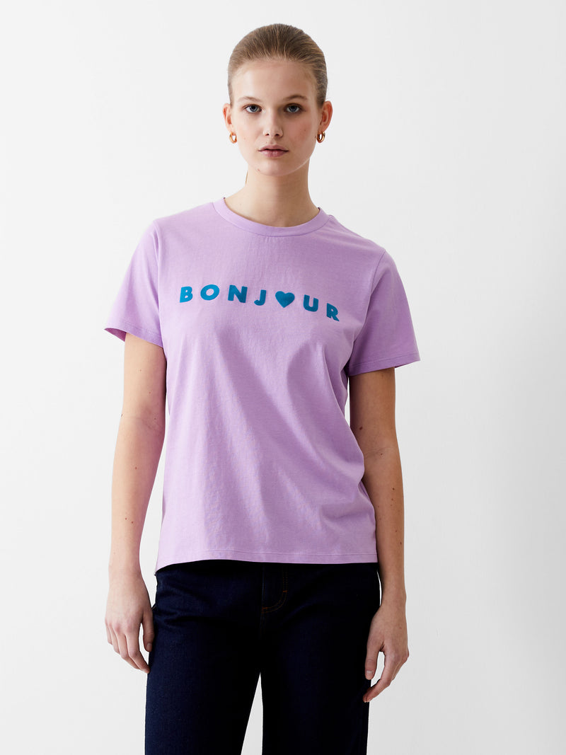 Bonjour Graphic T Shirt Sheerlilac Peacock French Connection UK
