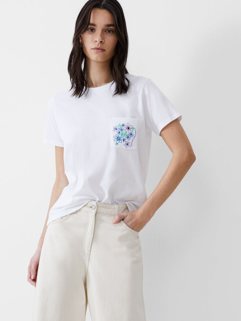 French Connection Flower Embroidered Pocket T-Shirt White | French ...