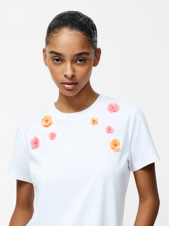 3D Floral Motif Short Sleeve T-Shirt