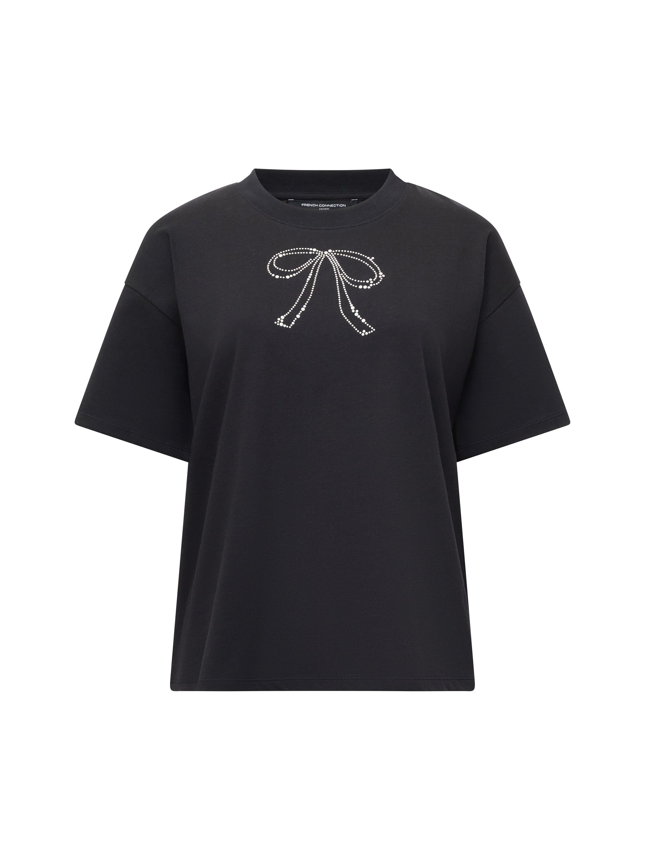 Pearl Hotfix Bow Short Sleeve T-Shirt Blackout | French Connection UK