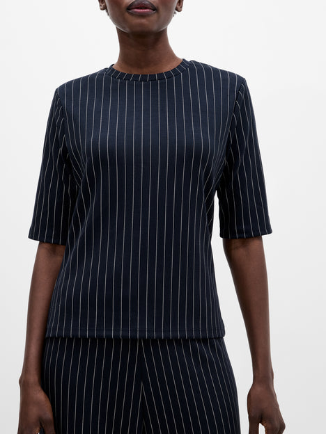 Regina Jersey Pinstripe Shoulder Pad T-Shirt
