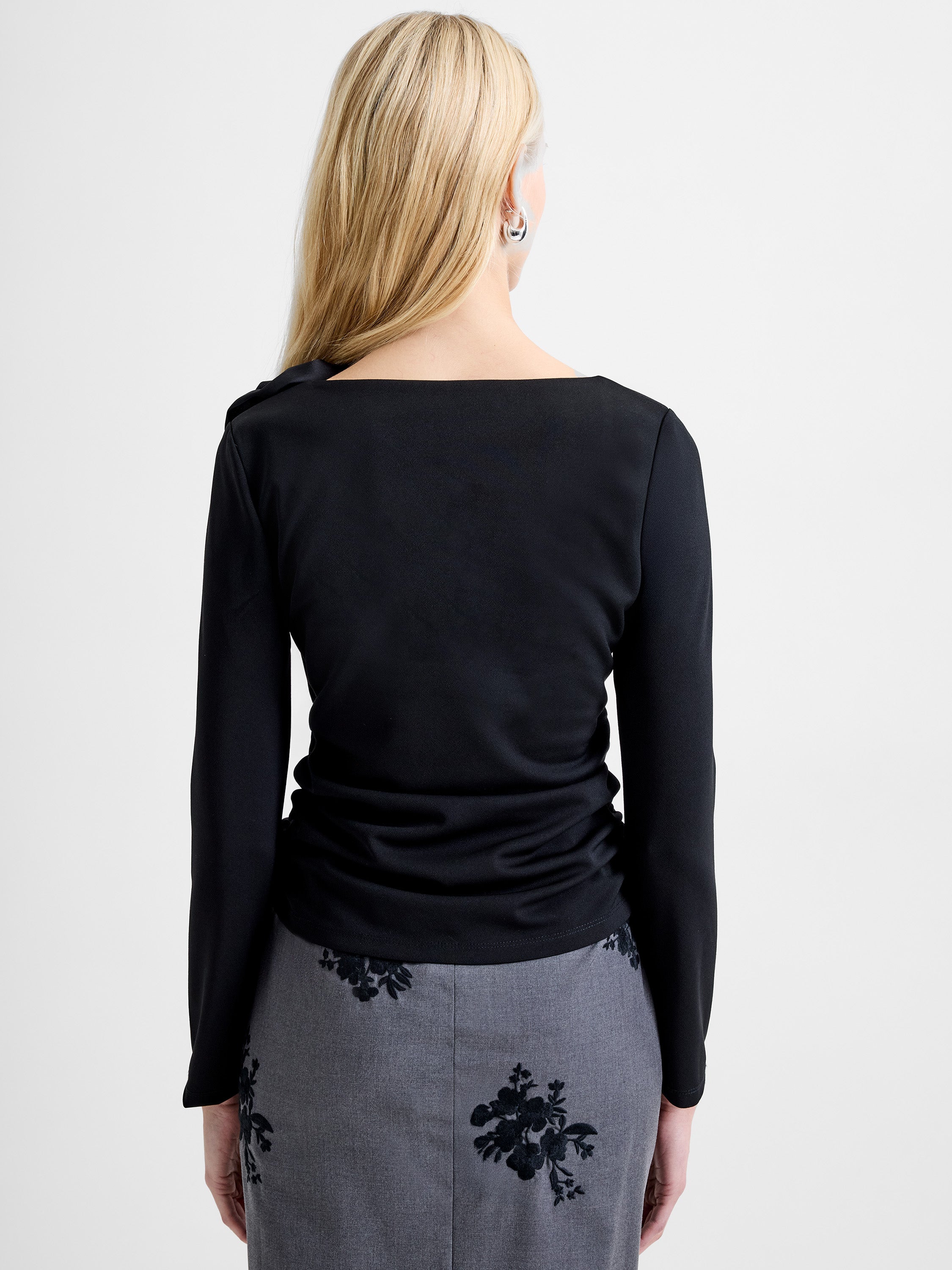 Valetta Jersey Long Sleeve Rosette Top Black | French Connection UK