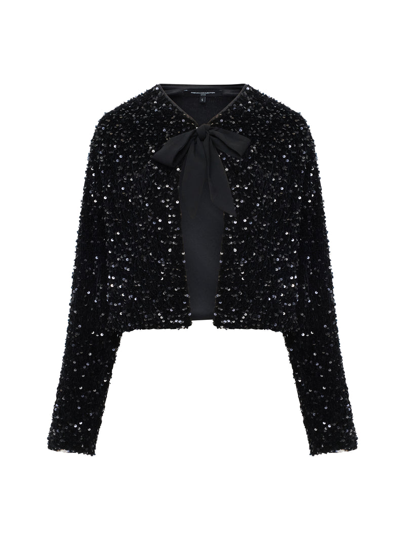 Monet Sequin Bow Tie Cardigan