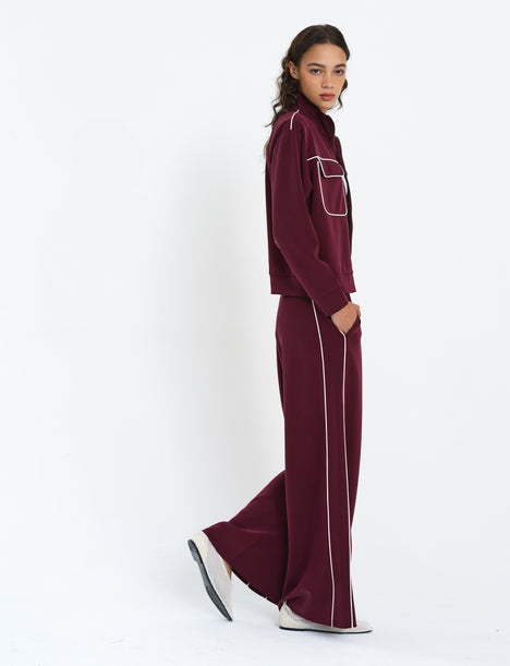 Wren Jersey Zip Up Piping Long Sleeve Sweatshirt
