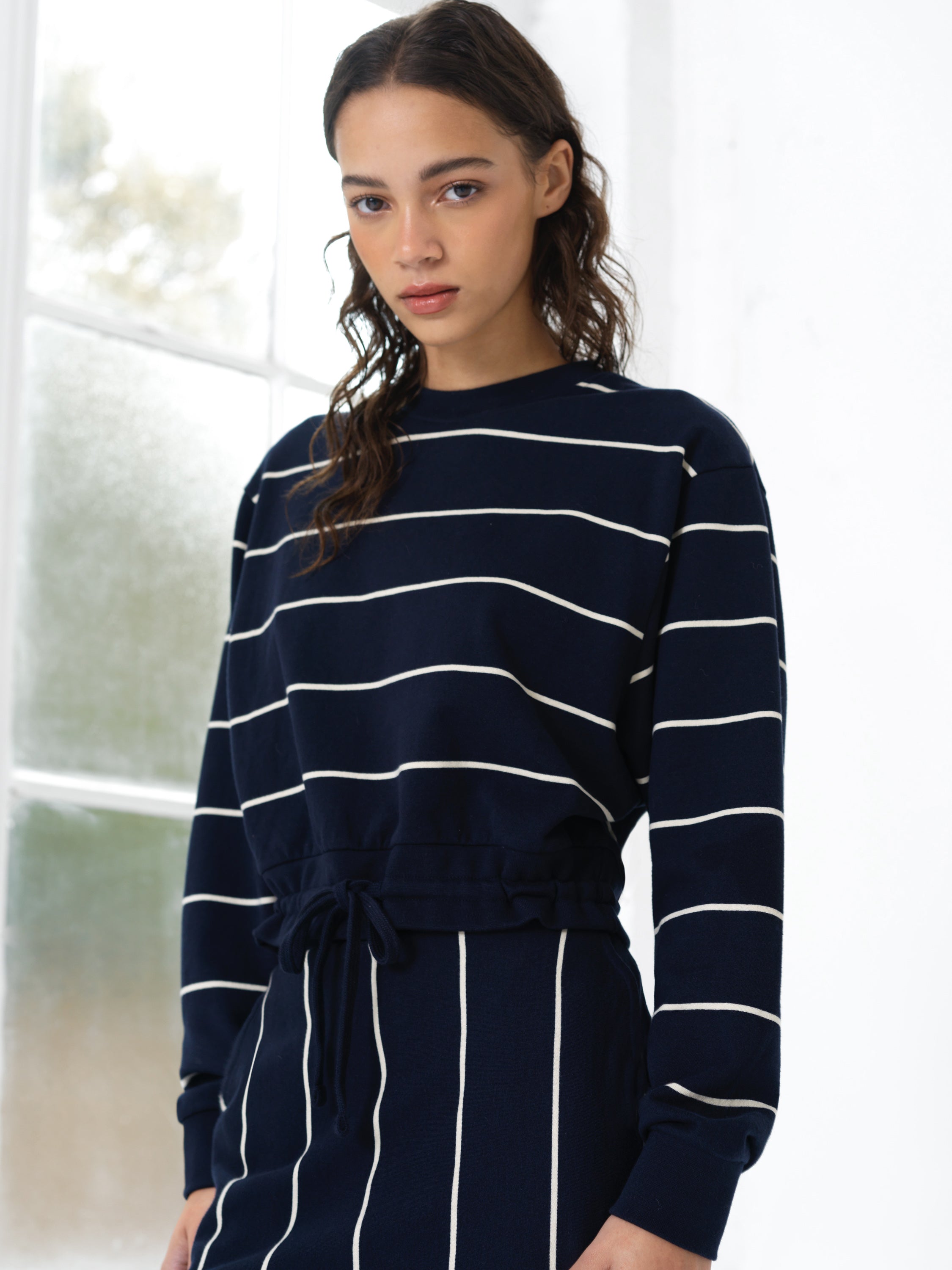Sunday Sweat Striped Drawstring Cropped Jumper