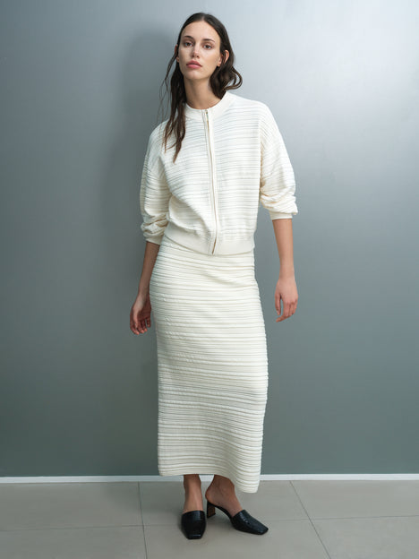 Mayim Ribbed Knit Zip Cream Cardigan