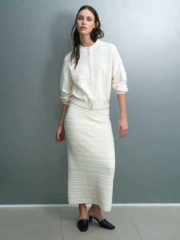 Mayim Ribbed Knit Zip Cream Cardigan
