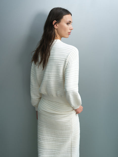 Mayim Ribbed Knit Zip Cream Cardigan