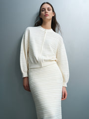 Mayim Ribbed Knit Zip Cream Cardigan